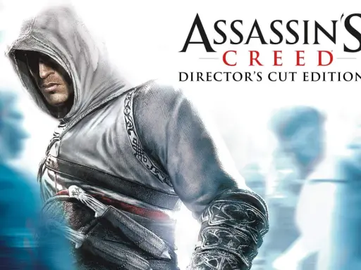 Assassin's Creed 1 spolszczenie. Altair w kapturze, z ukrytymi ostrzami, gotowy do akcji.