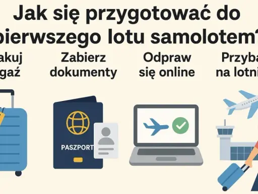 Przygotowania do pierwszego lotu samolotem: spakuj bagaż, zabierz dokumenty, odpraw się online i przybądź na lotnisko.