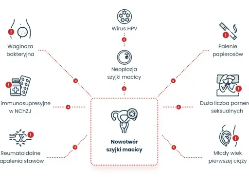 Wirus HPV, palenie, duża liczba partnerów seksualnych, młody wiek pierwszej ciąży, waginoza, leki immunosupresyjne i reumatoidalne zapalenia stawów to czynniki ryzyka, jak można zarazić się HPV i zachorować na nowotwór szyjki macicy.