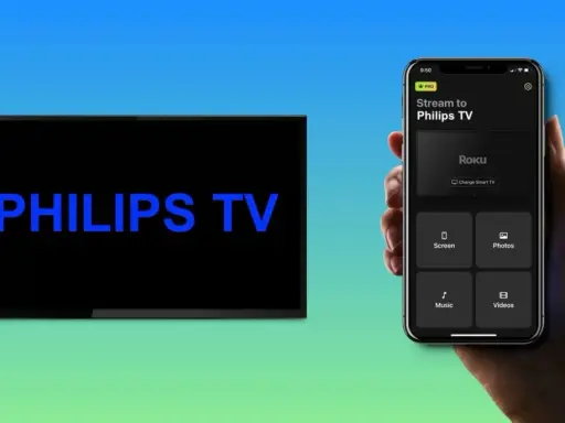 Klonowanie ekranu iPhone na Philips TV. Aplikacja pozwala strumieniować ekran, zdjęcia, muzykę i filmy.