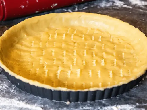 Pâte sablée prête à être cuite dans un moule à tarte. Parfait pour une recette biscuit sablé pour fond de tarte.