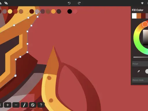 Interfaz de diseño gráfico mostrando cómo se vectoriza una imagen, con herramientas de color y selección activas.