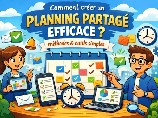 Deux enfants présentent un planning partagé efficace, avec des outils simples pour une meilleure organisation.