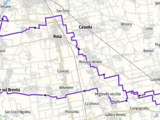 Percorso ciclabile nel Veneto, con tappe a Marostica, Tezze sul Brenta e Castelfranco Veneto. Un itinerario ideale per un'avventura in veneto gravel gpx.