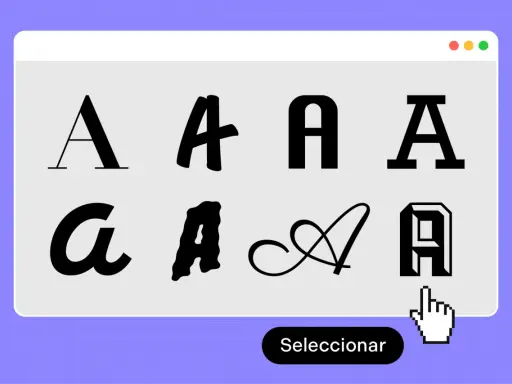 Variedad de tipografías imprenta, desde clásicas hasta modernas, en un menú de selección.