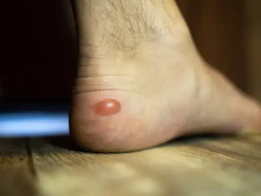 Une phlyctène sur le talon, que faire ? Cette ampoule rouge sur la peau du pied est douloureuse.