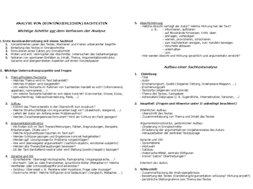 Übersicht zur **Analyse eines pragmatischen Textes**: Wichtige Schritte, Untersuchungsaspekte und Fragen zur Struktur, Argumentation, Sprache und Stil.