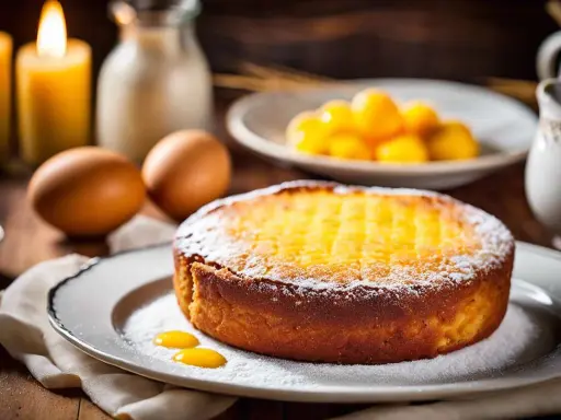 Un délicieux gâteau basque, saupoudré de sucre glace, prêt à être dégusté. La recette parfaite pour un goûter gourmand.
