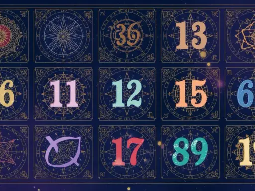 Tło z mistycznymi symbolami i liczbami. W prawym dolnym rogu widnieje liczba 19, kluczowa w numerologii.