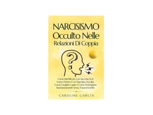 Copertina libro "Narcisismo Occulto Nelle Relazioni Di Coppia". Illustrazione di una testa con un punto interrogativo e fulmini, che suggerisce le caratteristiche del narcisista.