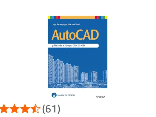 Copertina libro "AutoCAD: guida facile al disegno CAD 2D e 3D". Illustra un progetto architettonico con edifici.