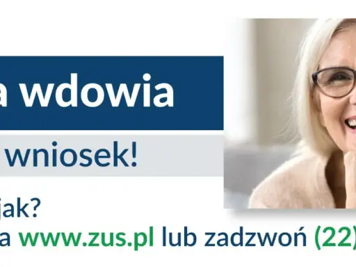 Uśmiechnięta starsza pani z okularami. Informacja o rencie wdowiej od kiedy, jak złożyć wniosek i gdzie szukać pomocy: www.zus.pl lub telefon.