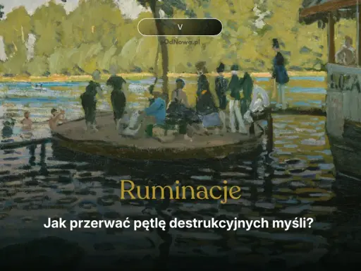 Ludzie na łodzi i w wodzie, jakby w pułapce myśli, zastanawiają się, jak przerwać pętlę destrukcyjnych myśli.