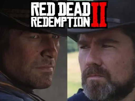 Dwóch mężczyzn w kapeluszach, jeden to Arthur Morgan z gry Red Dead Redemption 2, drugi to jego prawdziwy odpowiednik.
