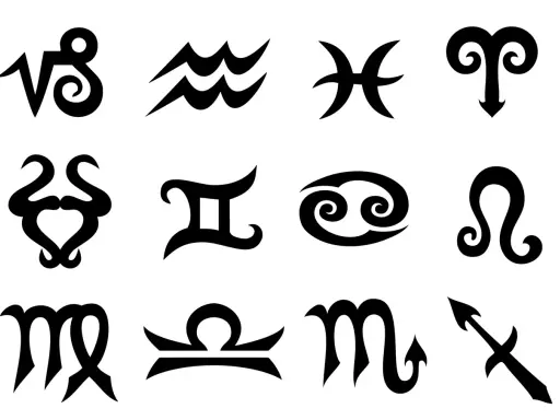 Zodiakalne symbole: rak, strzelec i inne znaki.