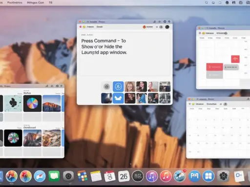 Screen shot MacBook z otwartymi oknami aplikacji: notatnik, kalendarze i galeria zdjęć.