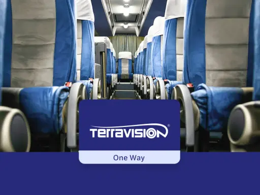 Tom bussäten på väg till Milano Bergamo flygplats. Terravisons logotyp syns.