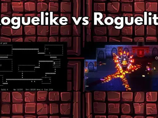Porównanie gier: klasyczny roguelike z ASCII i nowoczesny roguelite z kolorową grafiką. Dowiedz się, roguelike co to!