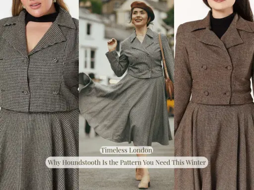 Houndstooth suits are trending patterns for a timeless London winter look.