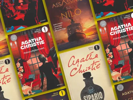 Copertine di alcuni dei 10 migliori libri di Agatha Christie, tra cui "Assassinio sul Nilo" e "Poirot a Styles Court".