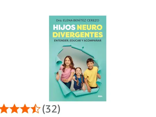 Libro "Hijos Neuro Divergentes" de Dra. Elena Benítez Cerezo, con tres niños sonriendo a través de un agujero.