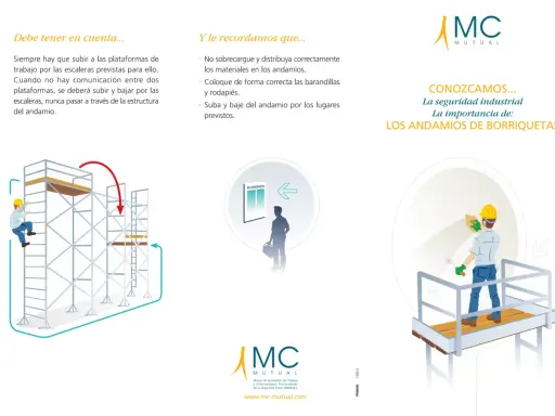 Un trabajador sube por un andamio de borriqueta, destacando la importancia de la seguridad industrial.