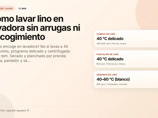 Guía para lavar lino en lavadora: 40°C, programa delicado y centrifugado a 600 rpm para evitar arrugas. Usa suavizante para un tacto perfecto.