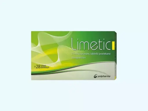 Opakowanie leku Limetic zawiera 28 tabletek jednoskładnikowych z desogestrelem.