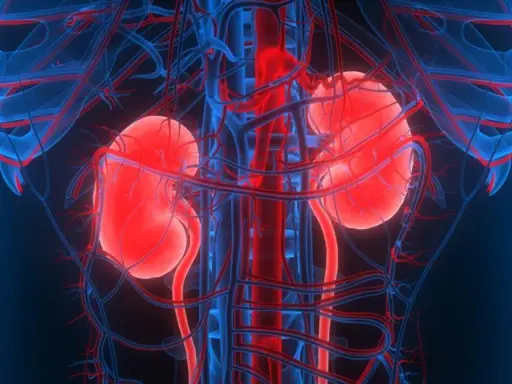 Anatomia nerek i naczyń krwionośnych. Obraz przedstawia, jak działają nerki, kluczowe dla życia, i co się dzieje, gdy dochodzi do niewydolności nerek.