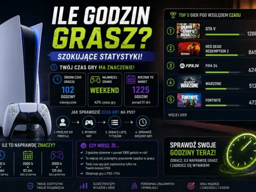 Statystyki czasu gry na PS5: średnio 102h miesięcznie, najwięcej w weekend. Zobacz, ile godzin spędzasz na swoich ulubionych grach!