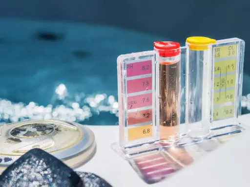 Testeurs de pH et de chlore pour augmenter le pH de l'eau naturellement. Le niveau idéal est indiqué.