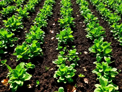 Légumes verts en rangées serrées, prêts pour le calendrier semis mâche.