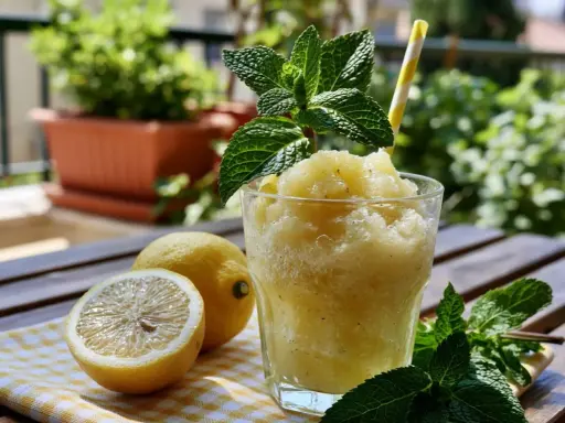 Un refrescante granizado de limón con menta, perfecto para aprender como hacer granizado casero.