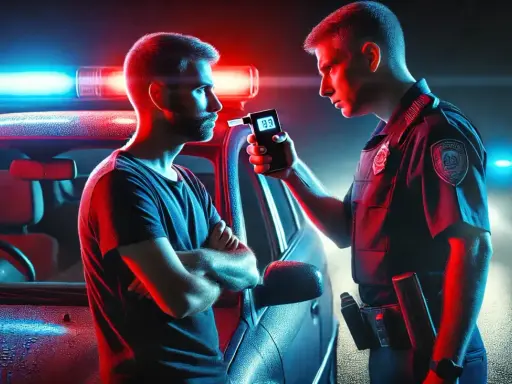 Policjant bada kierowcę alkomatem. Czy można odmówić badania alkomatem? Nie, w tej sytuacji nie można odmówić.