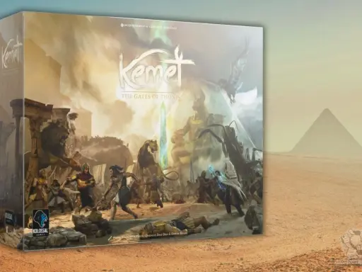 Gra planszowa Kemet: The Gates of Thonis, z motywami starożytnego Egiptu i walki. Egmont dodruki.