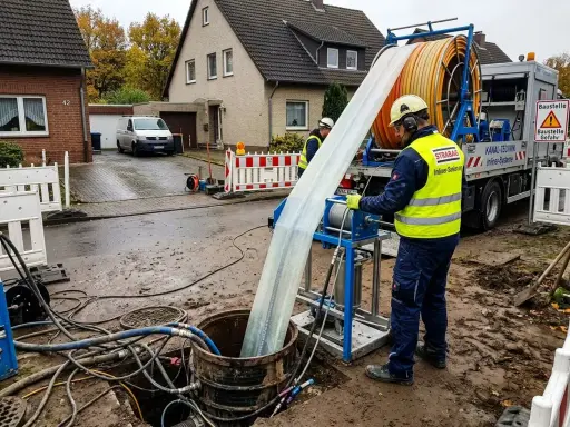 Arbeiter führen Sanierungsarbeiten an Abwasserleitungen durch, um die Einhaltung von Vorschriften zu gewährleisten.