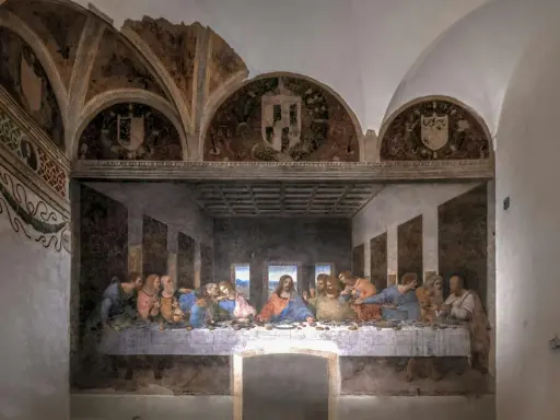 Den sista måltiden, en berömd fresk av Leonardo da Vinci, visar Jesus och hans lärjungar vid ett bord.
