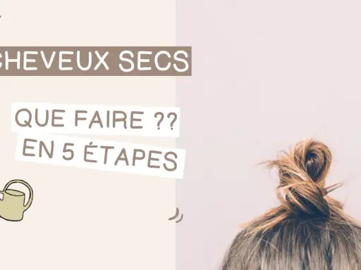 Cheveux secs : que faire ? Une illustration de petit arrosoir et un chignon sur fond pastel.