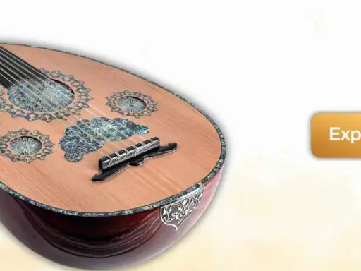 Magnifique instrument oriental à corde, orné de nacre, prêt à faire voyager vos oreilles.