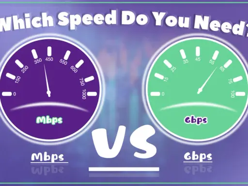 Welche Geschwindigkeit ist besser: kbits oder mbits? Zwei Tachometer zeigen Geschwindigkeiten in Mbps und Gbps an.