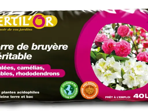 Sac de terre de bruyère Fertilor pour rhododendrons, camélias et azalées. Idéal pour plantes acidophiles.
