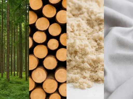 Från skog till tyg: en resa som visar hur tencel material skapas från träd.