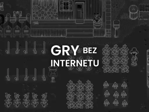 Pixelowa farma z napisem "GRY BEZ INTERNETU". Idealne gry offline na PC dla każdego gracza.
