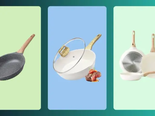 Tres sartenes modernas, una negra y dos blancas, ideales para cocinar el mejor tipo de sarten.