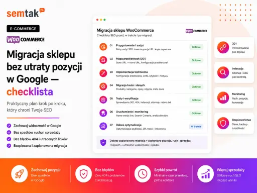 Checklista migracji sklepu WooCommerce. Plan krok po kroku, by zachować pozycje w Google. Jak w **golang switch case**, wybierasz ścieżkę, by uniknąć błędów 404 i utraty ruchu.