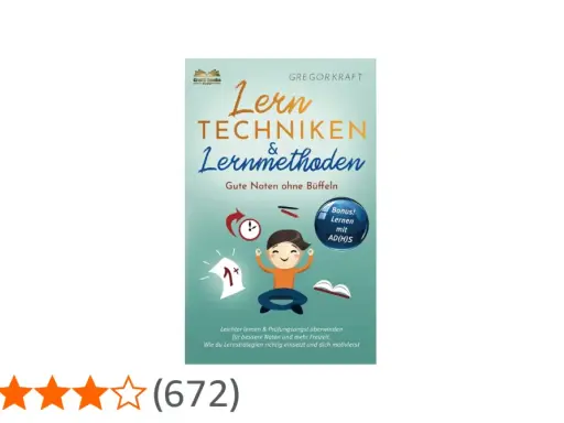 Buchcover "Lerntechniken & Lernmethoden" von Gregor Kraft. Zeigt eine lächelnde Figur, die lernt, mit Tipps für effektive Lernmethoden.