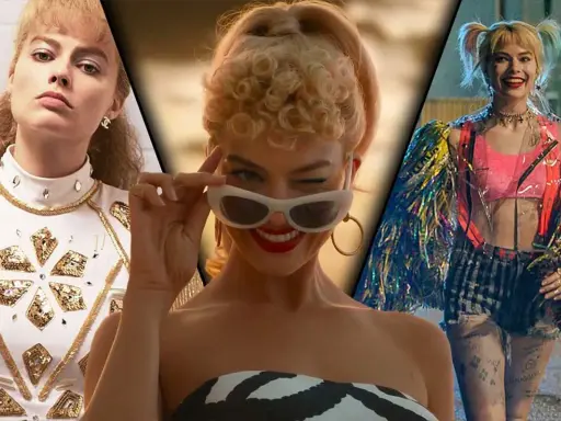 Margot Robbie i tre olika roller: som Barbie, som Harley Quinn och i en glittrig outfit. Filmer med Margot Robbie.