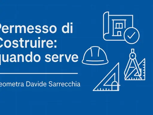 Permesso di costruire: quando serve. Icone di progetto approvato, casco, squadra e compasso. Geometra Davide Sarrecchia.