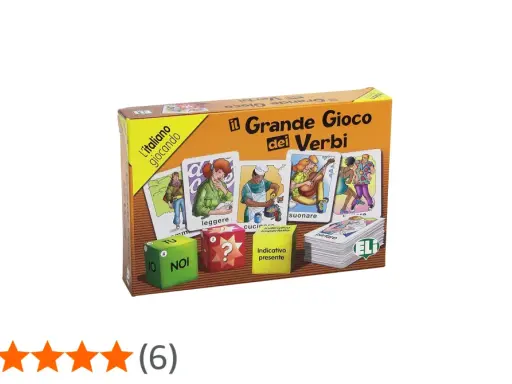 Il Grande Gioco dei Verbi: un divertente gioco di carte per imparare i verbi italiani giocando. Include dadi e carte illustrate.