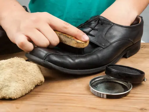 Czyszczenie czarnych skórzanych butów. Użyj szczotki i pasty, by nadać im blask.
